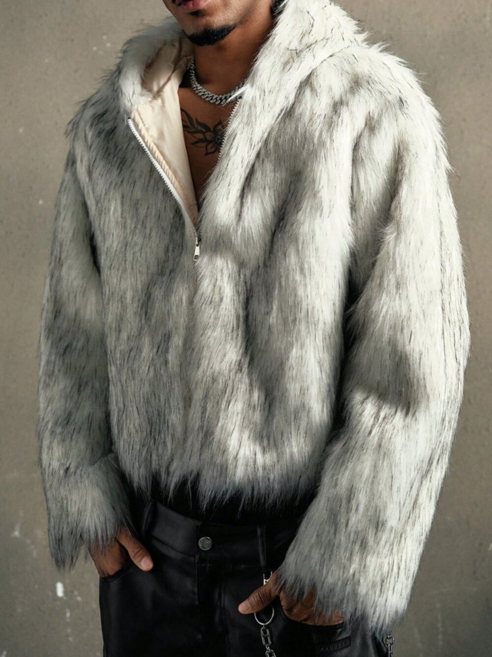 Beige Avant-Garde Men's Cross Embellished Hooded Jacket